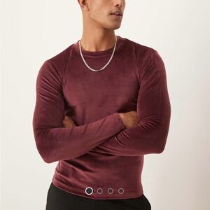 Men's Burgundy Velvet Shirt